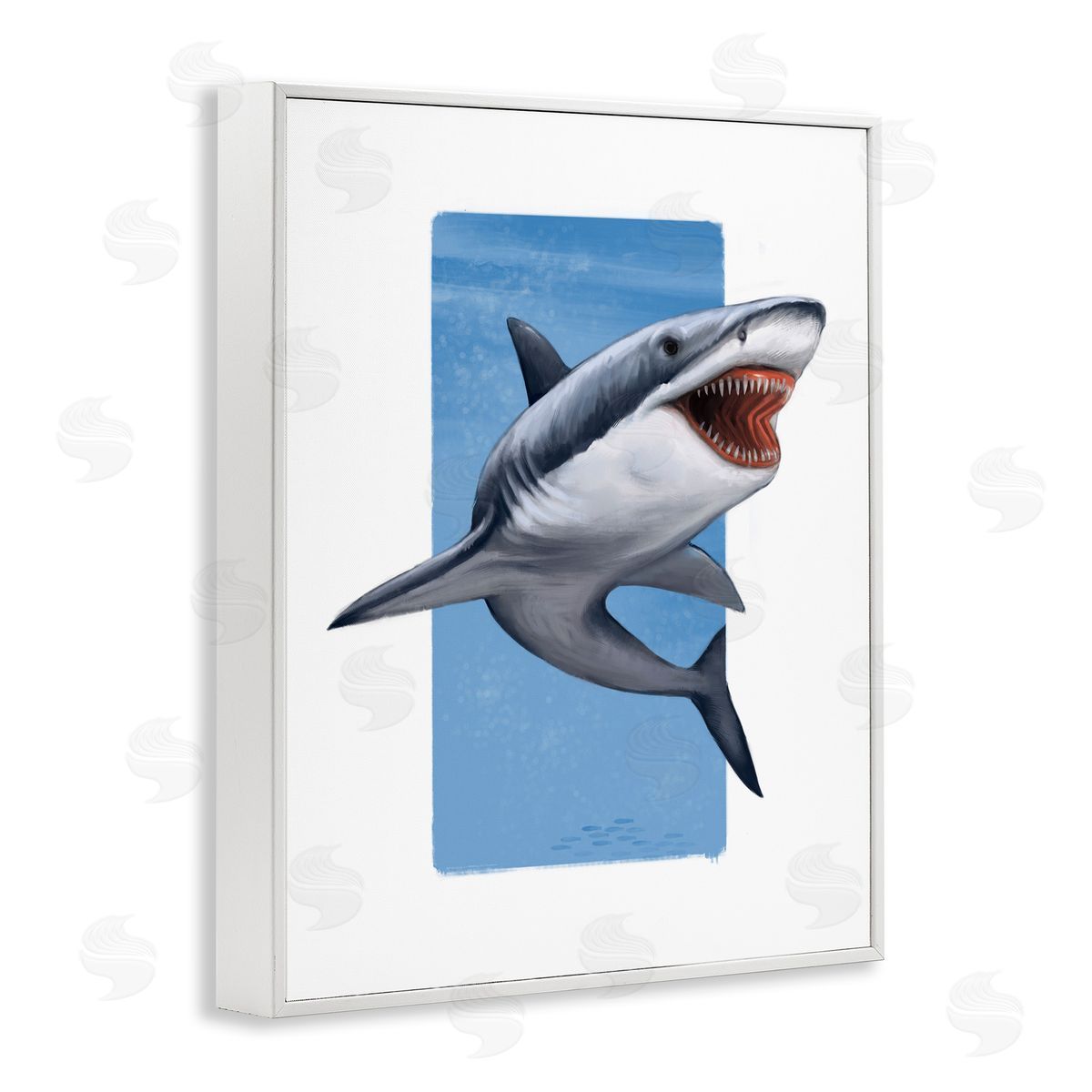 Ziwei Li Jaws Great White Shark Marine Life White Framed Giclee Wall Art