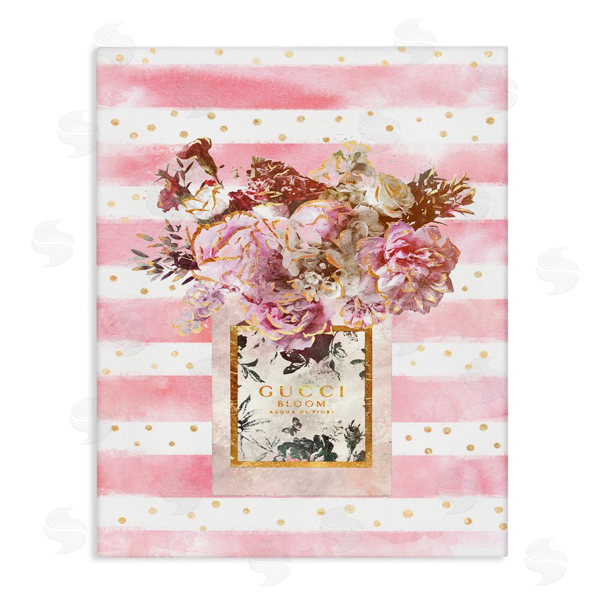 Ziwei Li Fashion Floral Vase Pink Stripes Canvas Wall Art