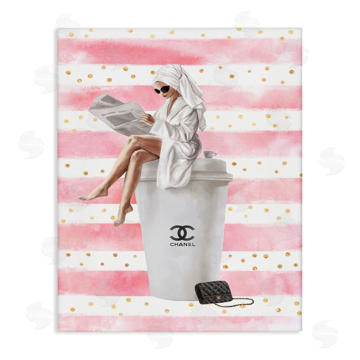 Ziwei Li Coffee Fashionista Polka Dot Stripes Canvas Wall Art