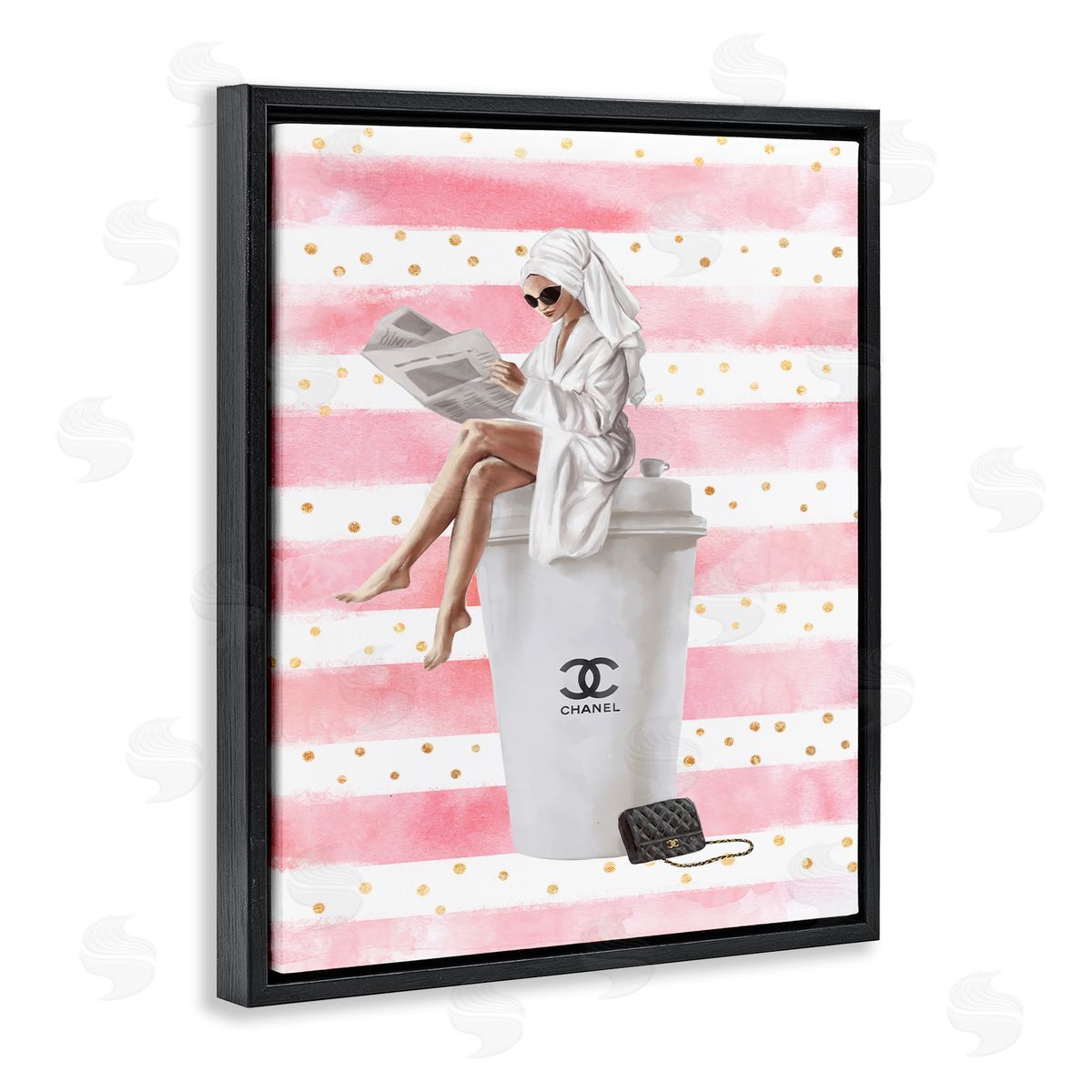 Ziwei Li Coffee Fashionista Polka Dot Stripes Black Floater Frame Canvas Art