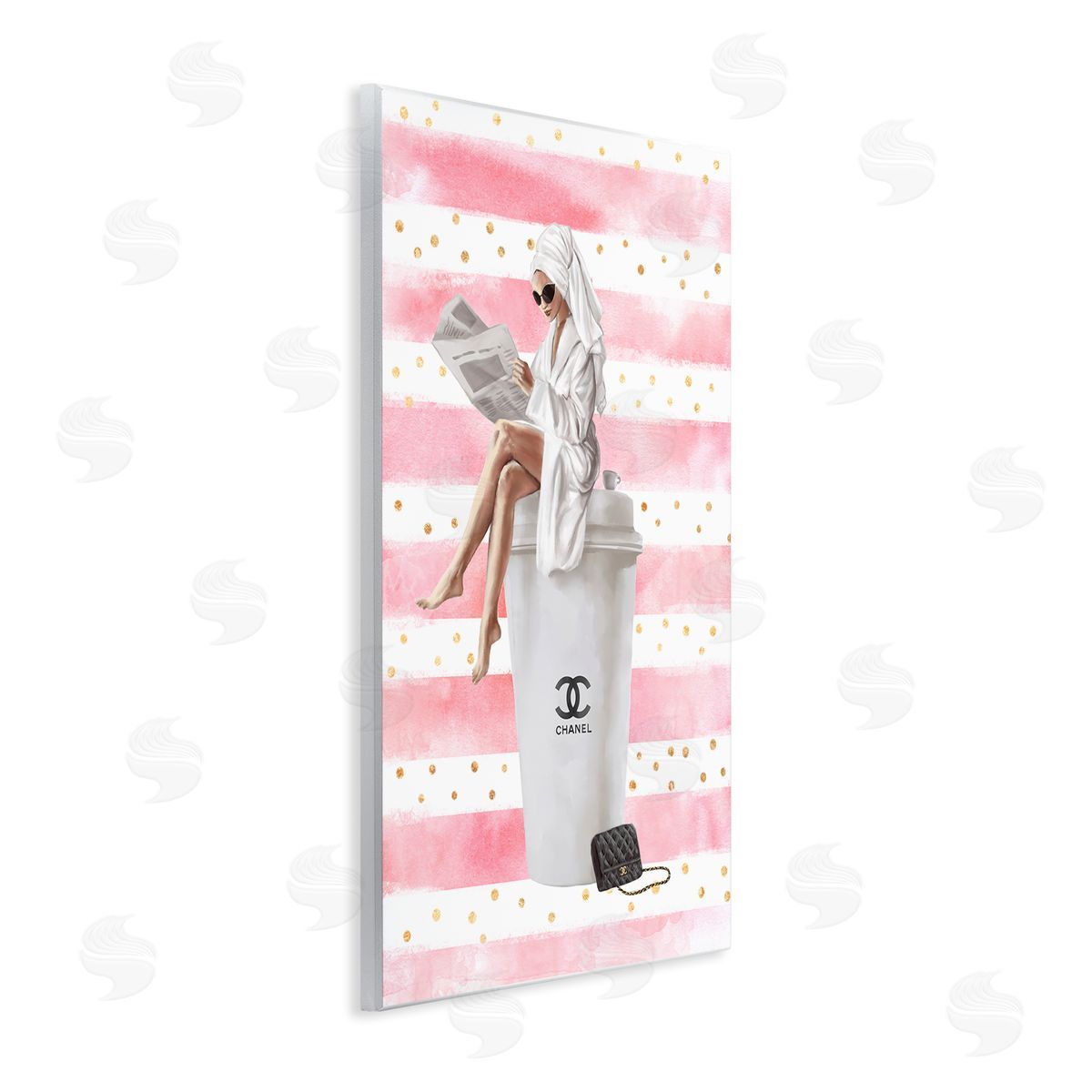 Ziwei Li Coffee Fashionista Polka Dot Stripes Wall Plaque Art