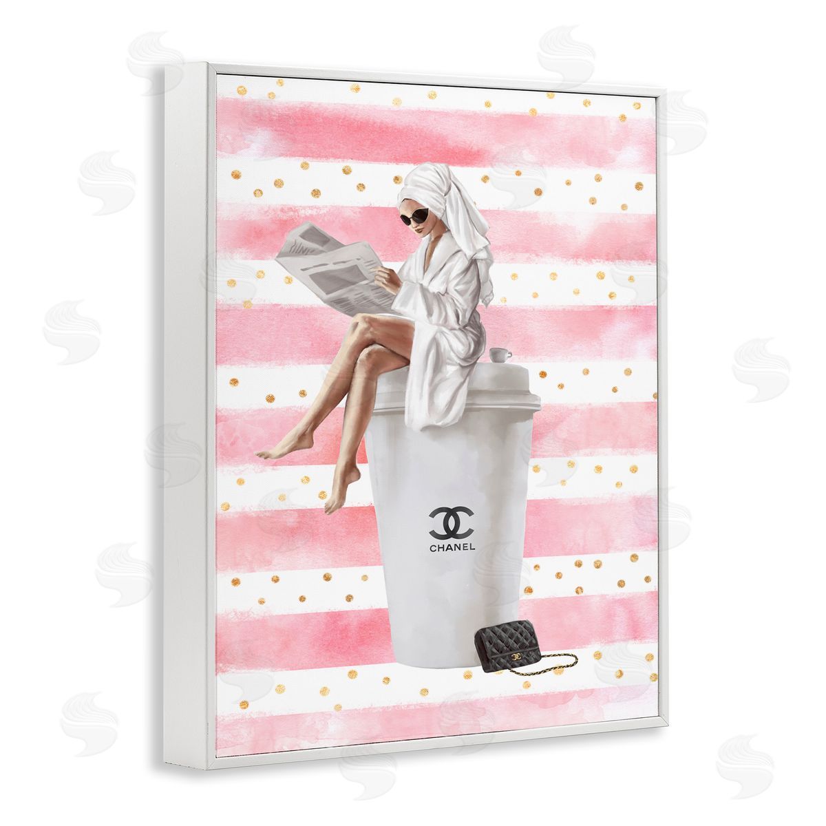 Ziwei Li Coffee Fashionista Polka Dot Stripes White Framed Giclee Wall Art