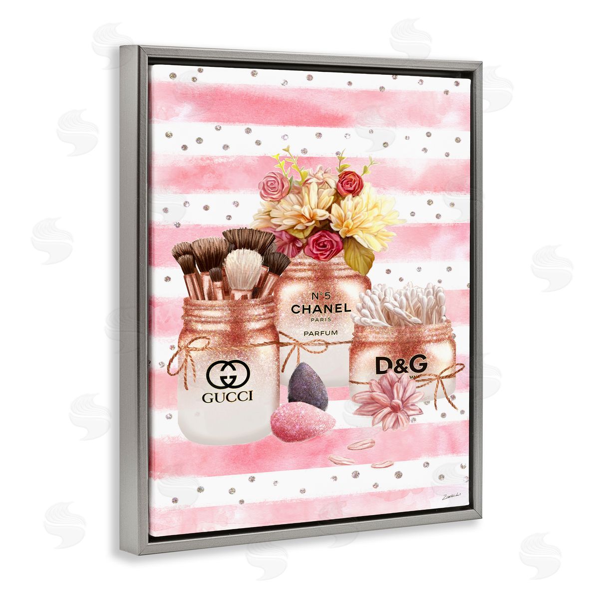 Ziwei Li Glam Floral and Fashion Jars Gray Floater Frame Canvas Art