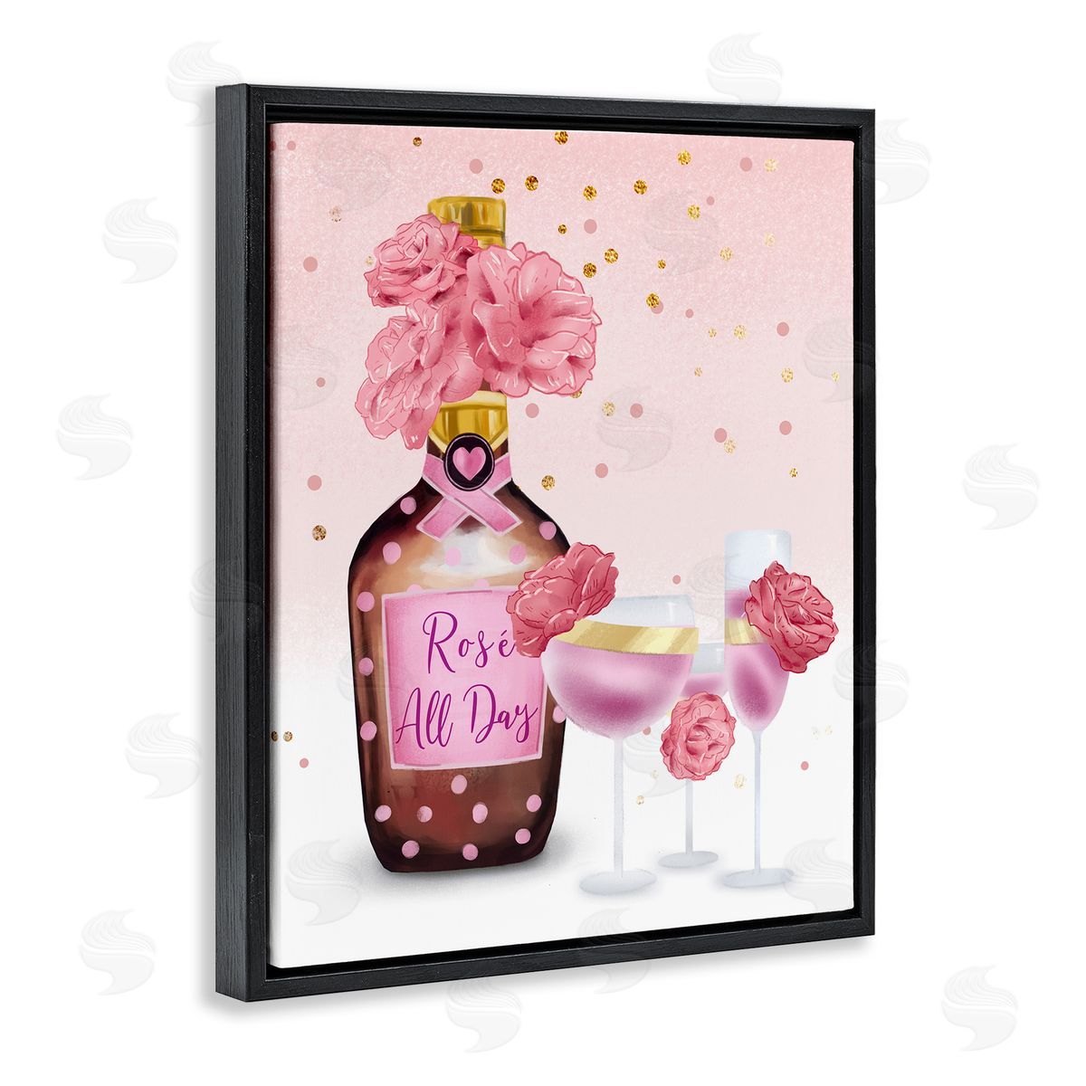 Ziwei Li Rosé All Day with Pink Polka Dots Black Floater Frame Canvas Art