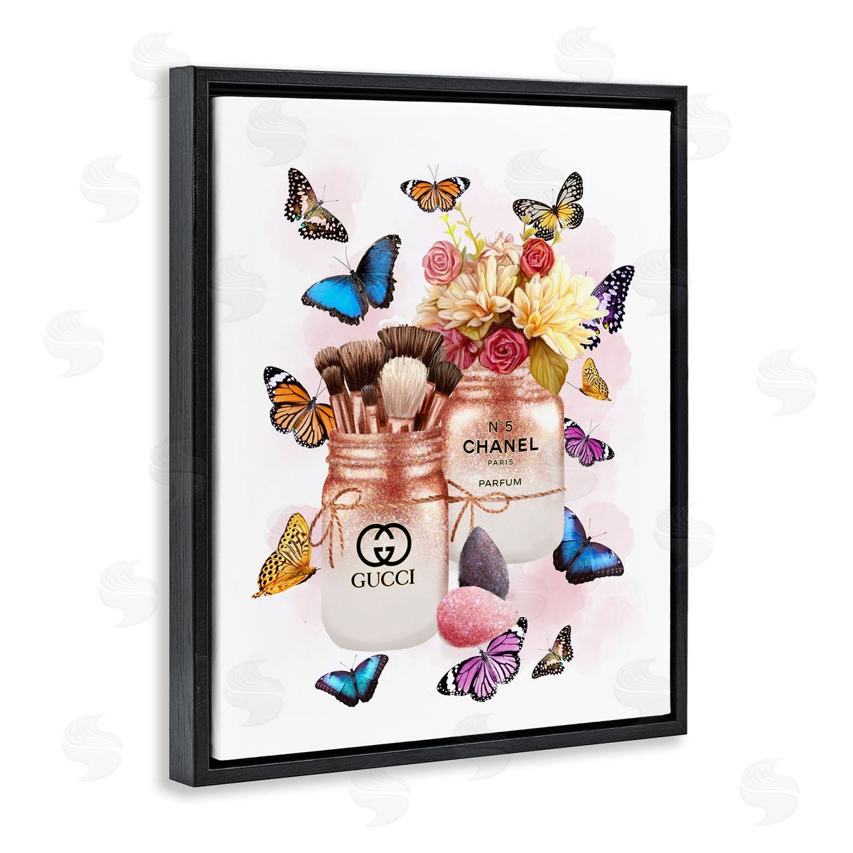 Ziwei Li Fashion Cosmetic Jars Vibrant Butterflies Black Floater Frame Canvas Art