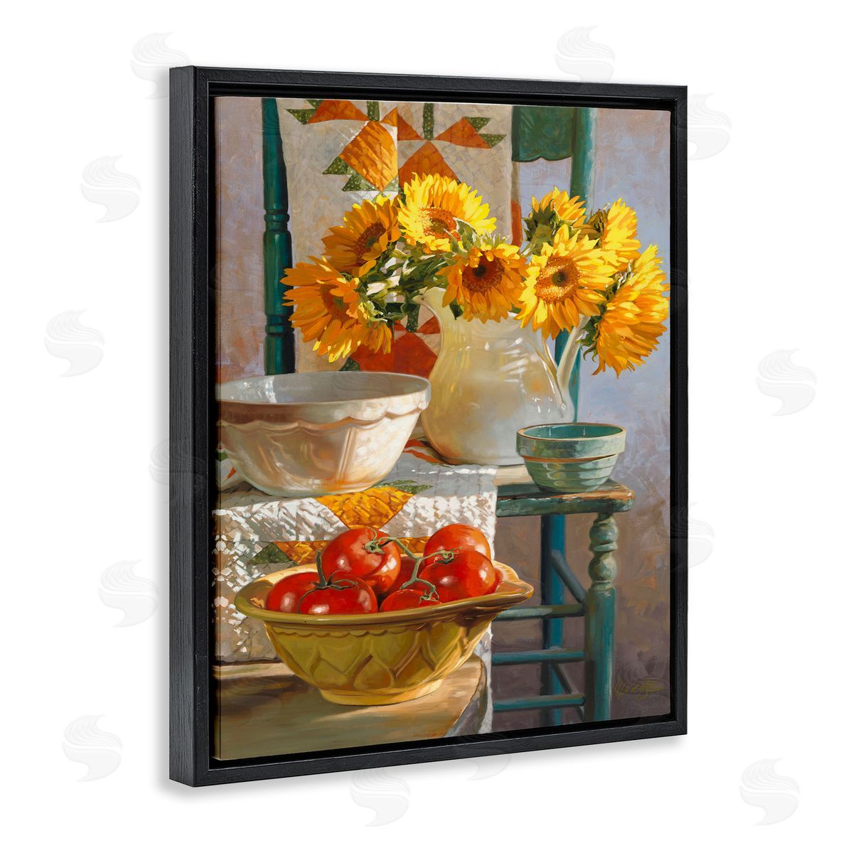 Heide Presse Sunflower Country Chair Still Life Black Floater Frame Canvas Art