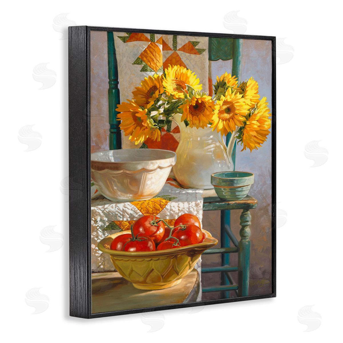 Heide Presse Sunflower Country Chair Still Life Black Framed Giclee Wall Art