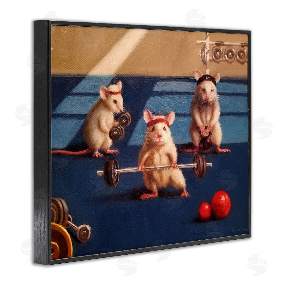 Lucia Heffernan Mice Lifting Weights Gym Humor Black Framed Giclee Wall Art