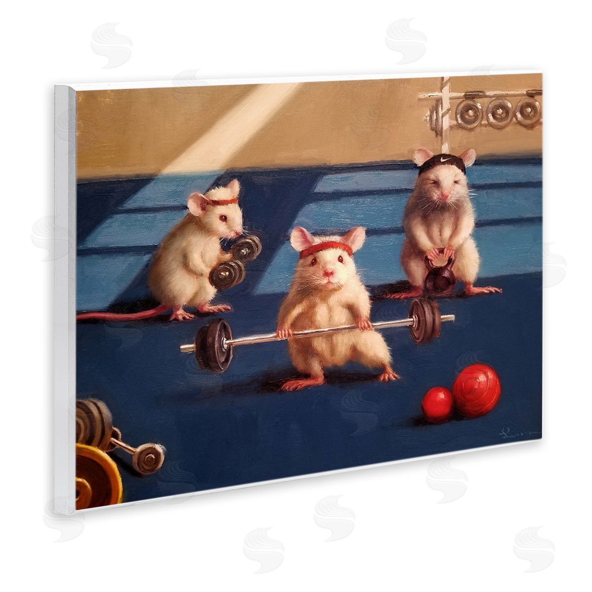 Lucia Heffernan Mice Lifting Weights Gym Humor Wall Plaque Art