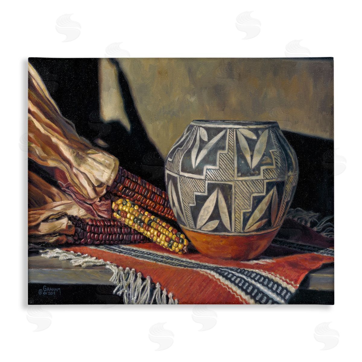 David Graham Traditional Corn Harvest Native Pottery Canvas Wall Art