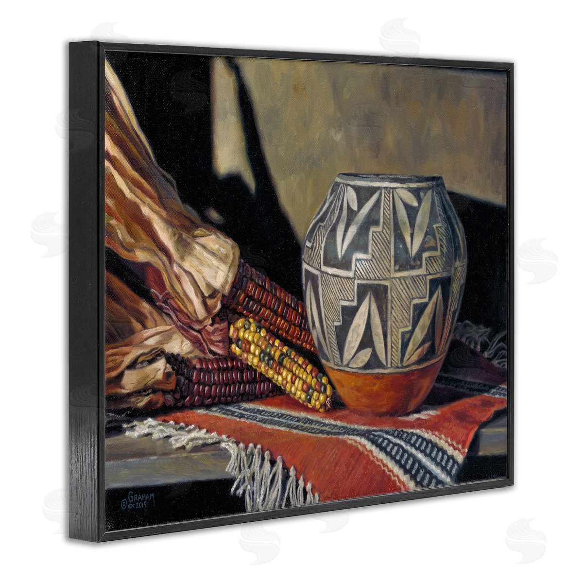 David Graham Traditional Corn Harvest Native Pottery Black Framed Giclee Wall Art