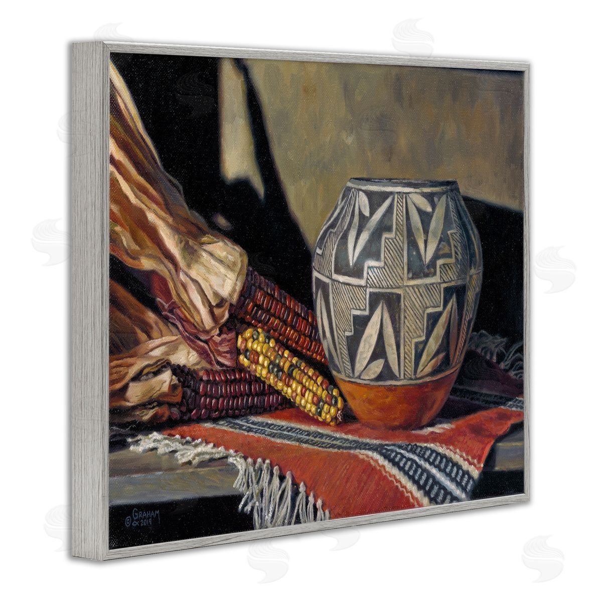 David Graham Traditional Corn Harvest Native Pottery Gray Framed Giclee Wall Art