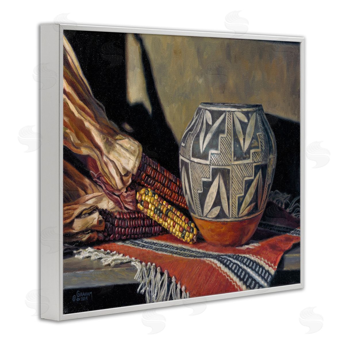David Graham Traditional Corn Harvest Native Pottery White Framed Giclee Wall Art