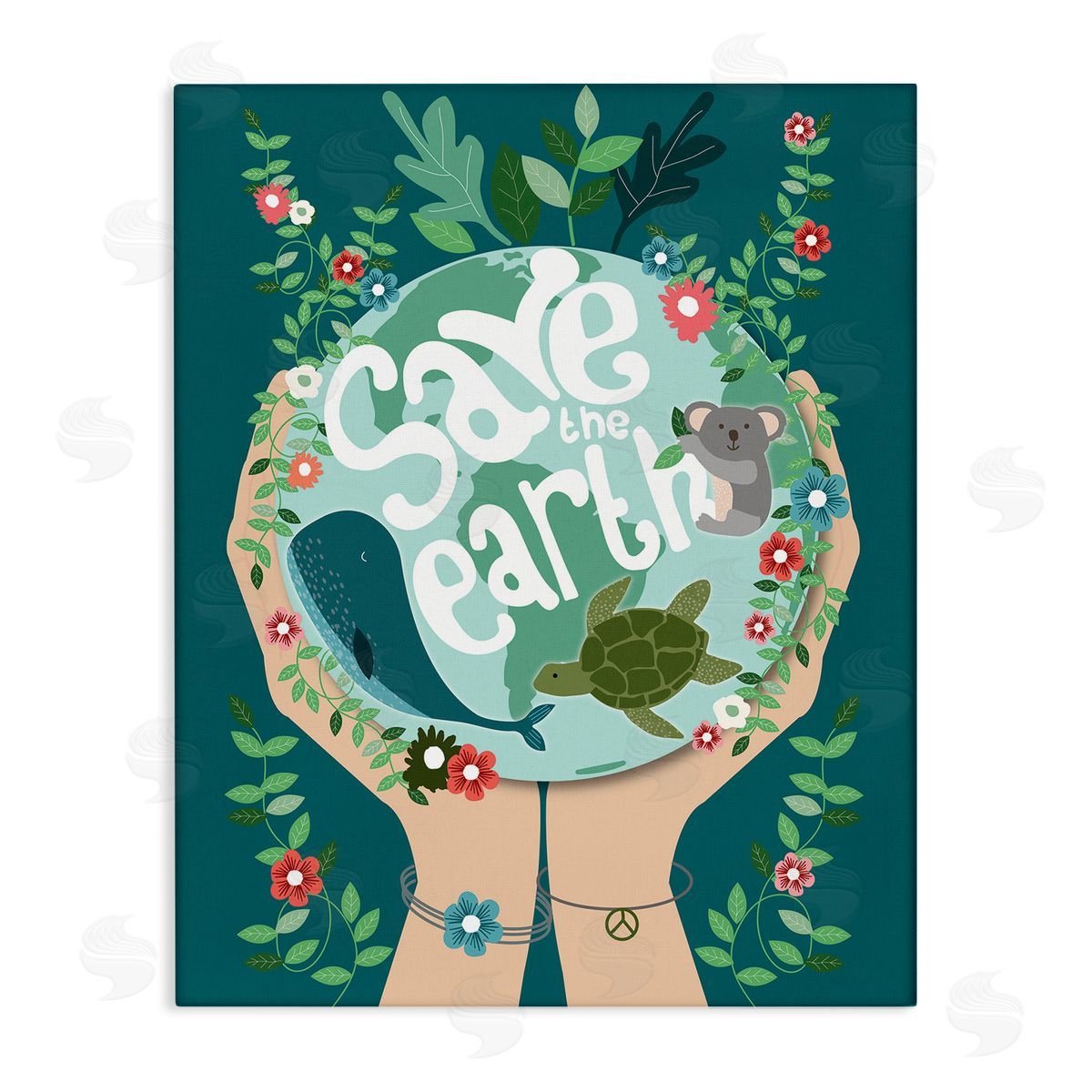 Hannah Heemsbergen Save the Earth Quote with Animals Canvas Wall Art