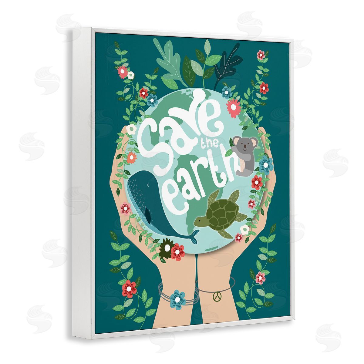 Hannah Heemsbergen Save the Earth Quote with Animals White Framed Giclee Wall Art
