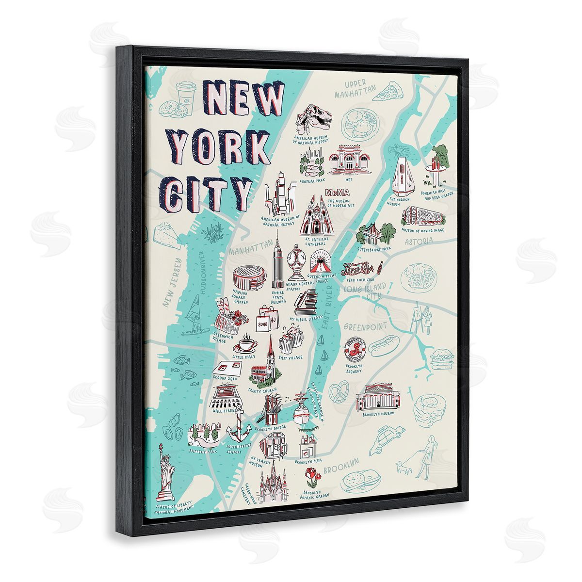 Ziwei Li New York City Tourist Attractions Black Floater Frame Canvas Art