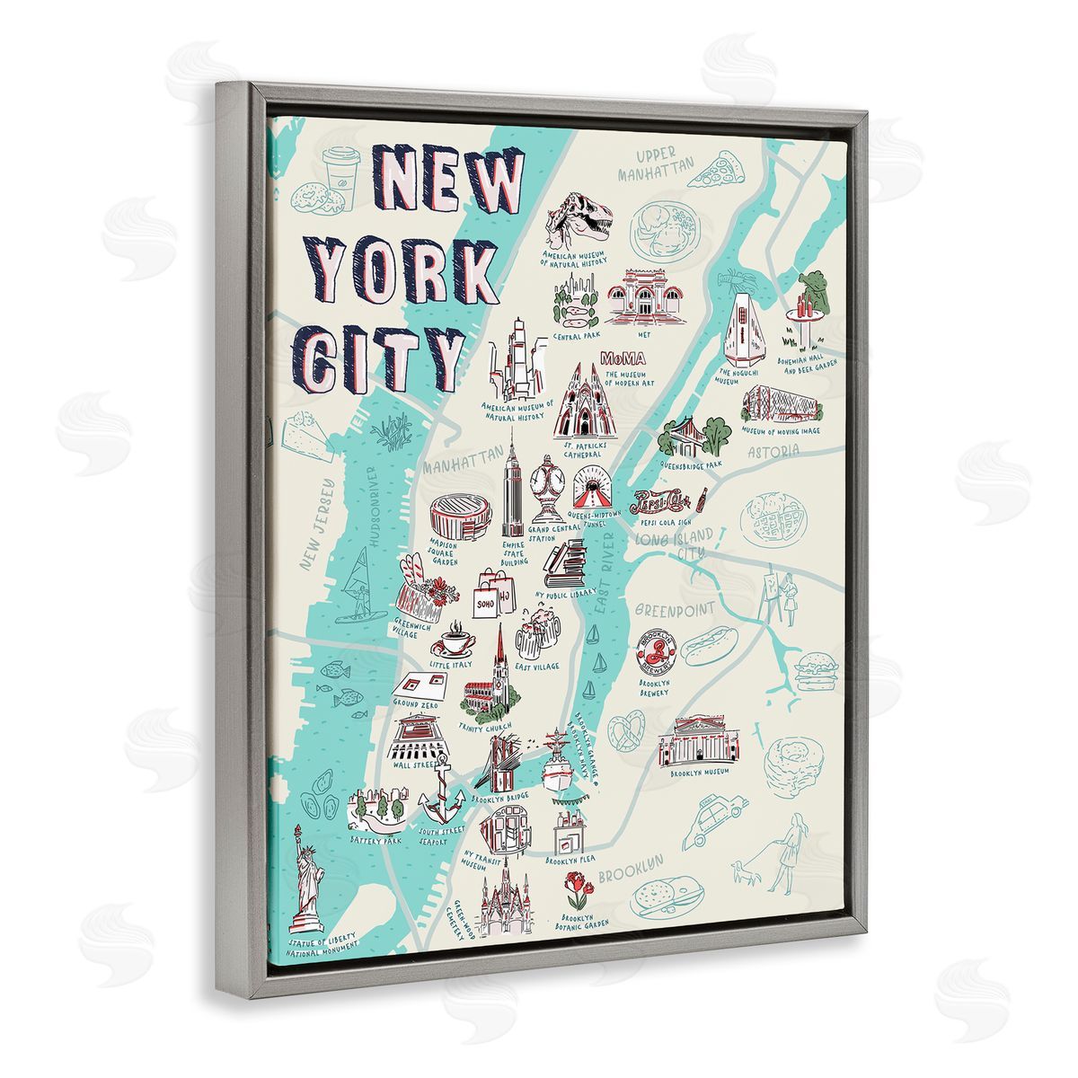 Ziwei Li New York City Tourist Attractions Gray Floater Frame Canvas Art