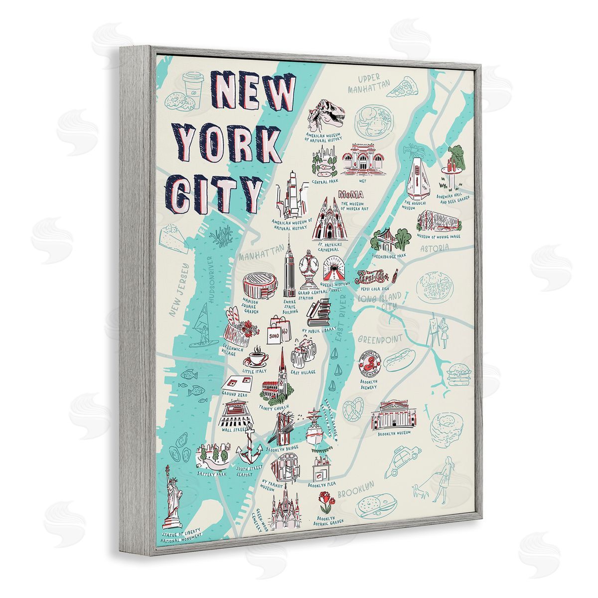 Ziwei Li New York City Tourist Attractions Gray Framed Giclee Wall Art