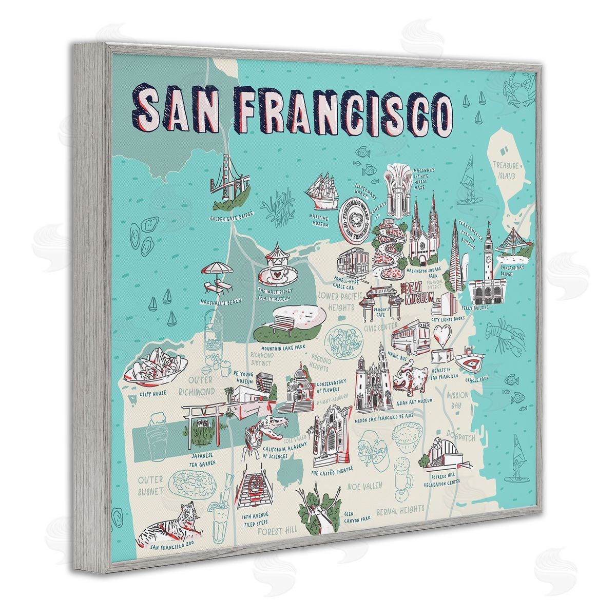 Ziwei Li San Francisco California Tourist Destinations Gray Framed Giclee Wall Art