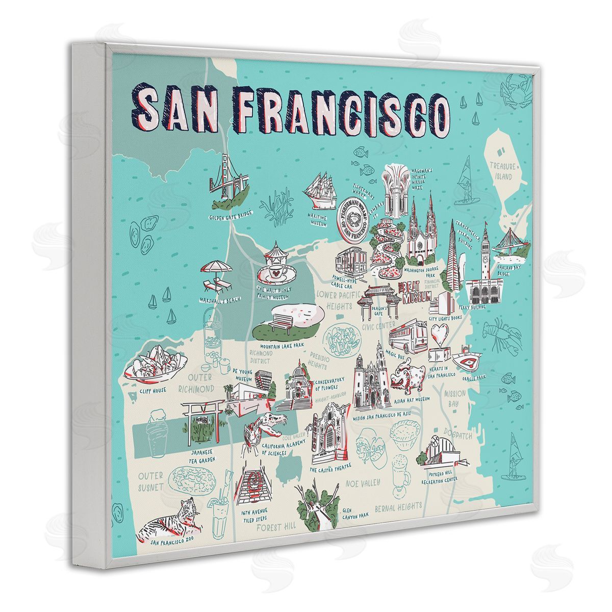 Ziwei Li San Francisco California Tourist Destinations White Framed Giclee Wall Art