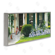 Heide Presse | Woman on Front Porch Blue Hydrangeas