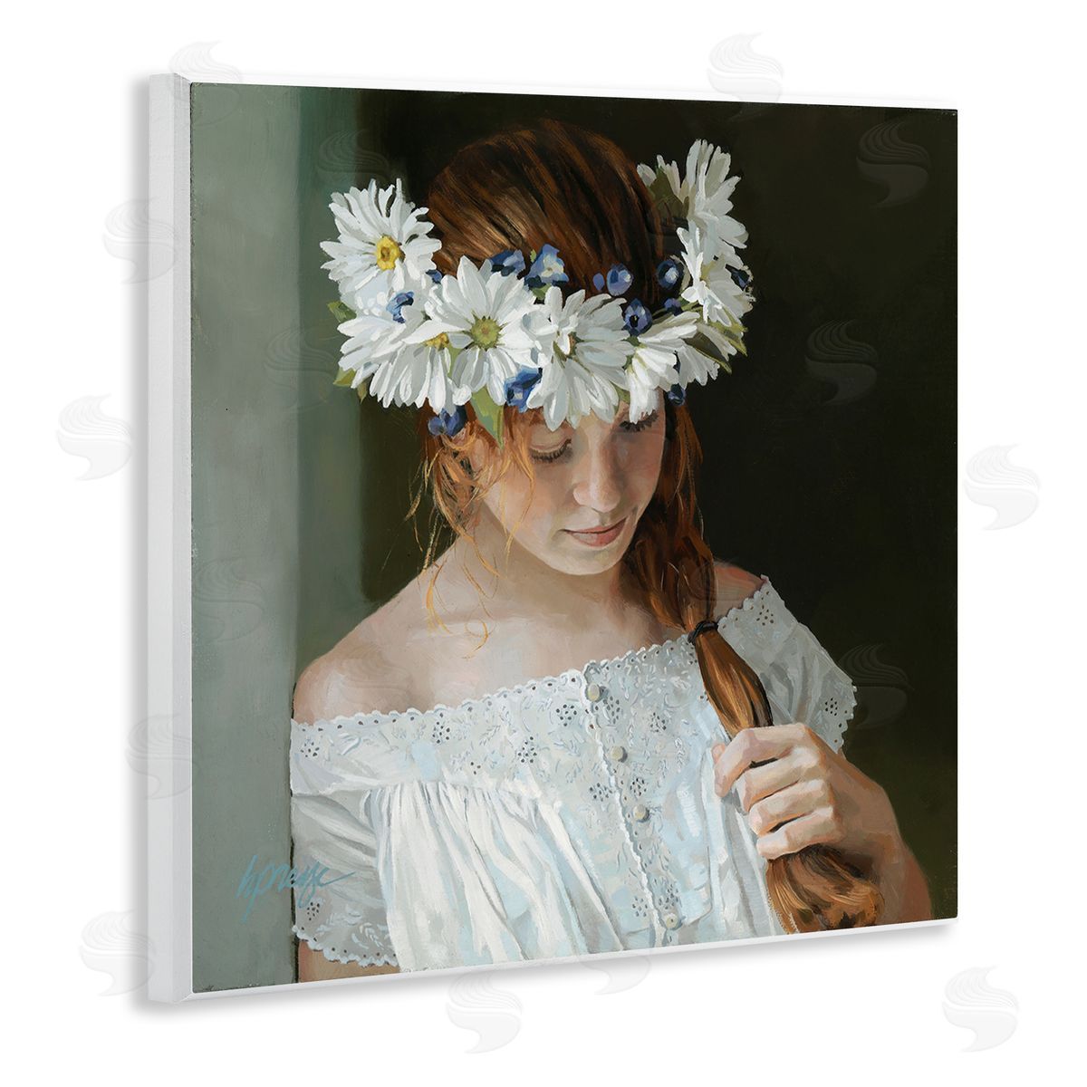 Heide Presse Girl with Floral Daisy Crown Wall Plaque Art