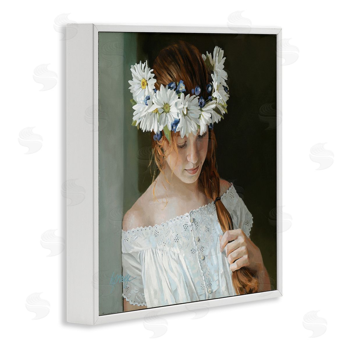 Heide Presse Girl with Floral Daisy Crown White Framed Giclee Wall Art