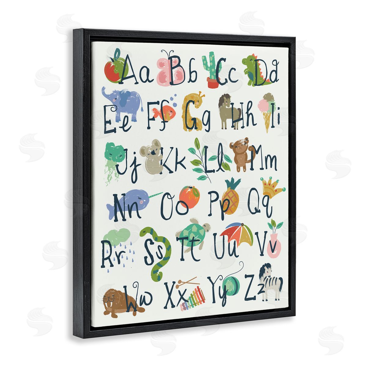 Jennifer Ellory Kids' Safari Animal Alphabet Illustrations Black Floater Frame Canvas Art