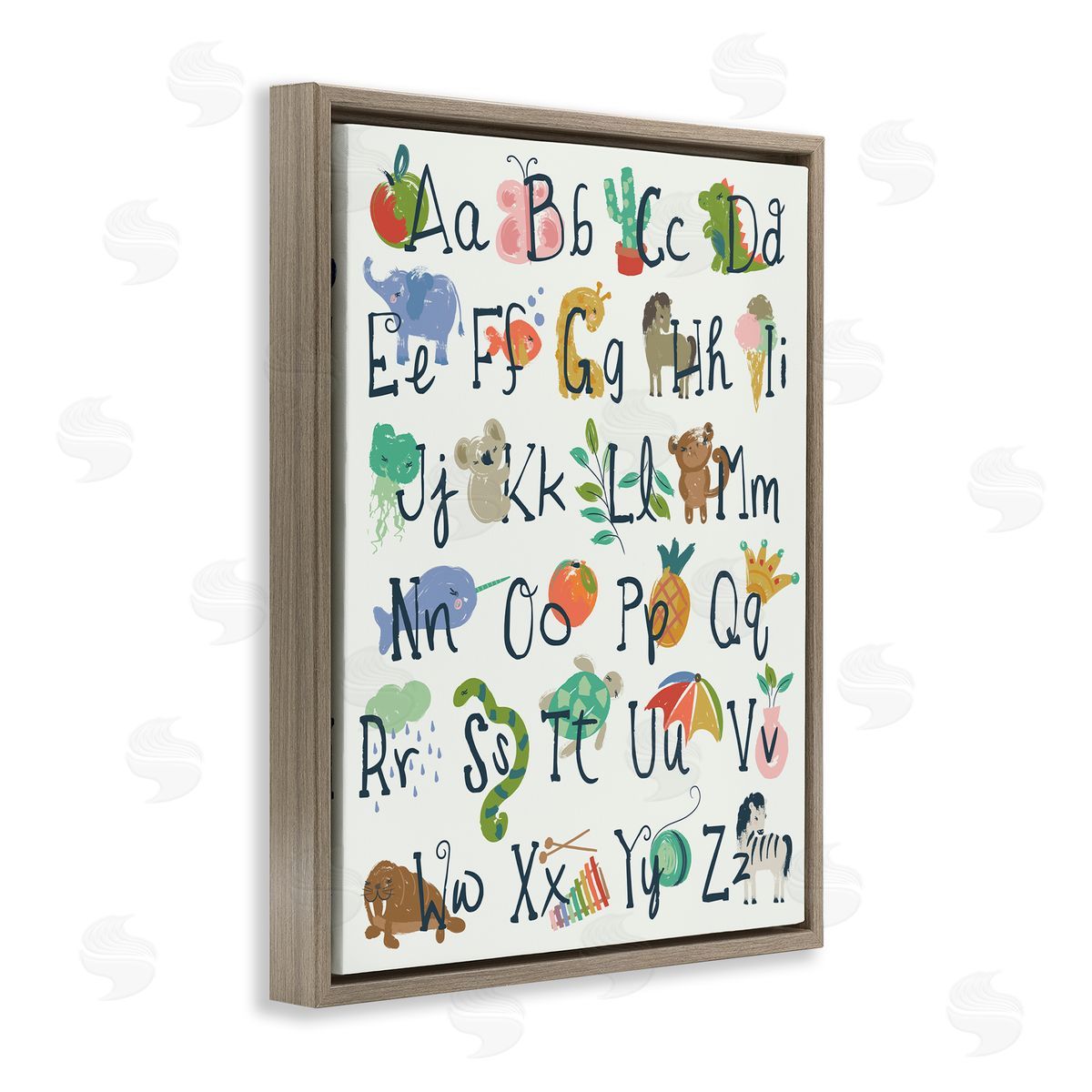 Jennifer Ellory Kids' Safari Animal Alphabet Illustrations Brown Floater Frame Canvas Art