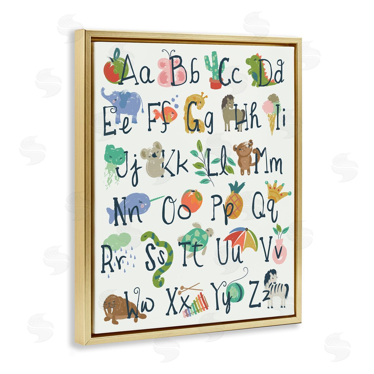 Jennifer Ellory Kids' Safari Animal Alphabet Illustrations Gold Floater Frame Canvas Art