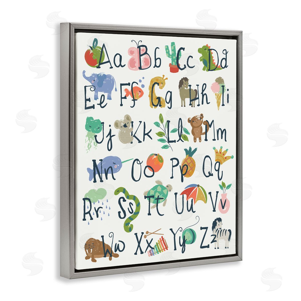 Jennifer Ellory Kids' Safari Animal Alphabet Illustrations Gray Floater Frame Canvas Art