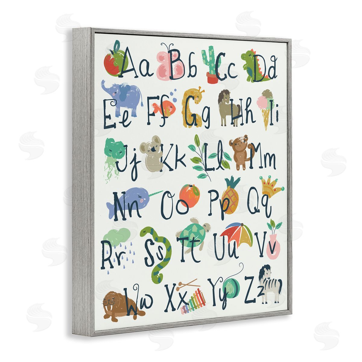 Jennifer Ellory Kids' Safari Animal Alphabet Illustrations Gray Framed Giclee Wall Art