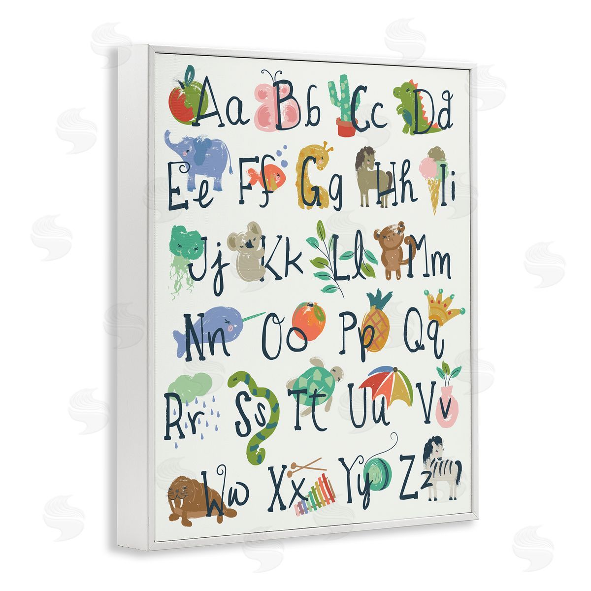 Jennifer Ellory Kids' Safari Animal Alphabet Illustrations White Framed Giclee Wall Art