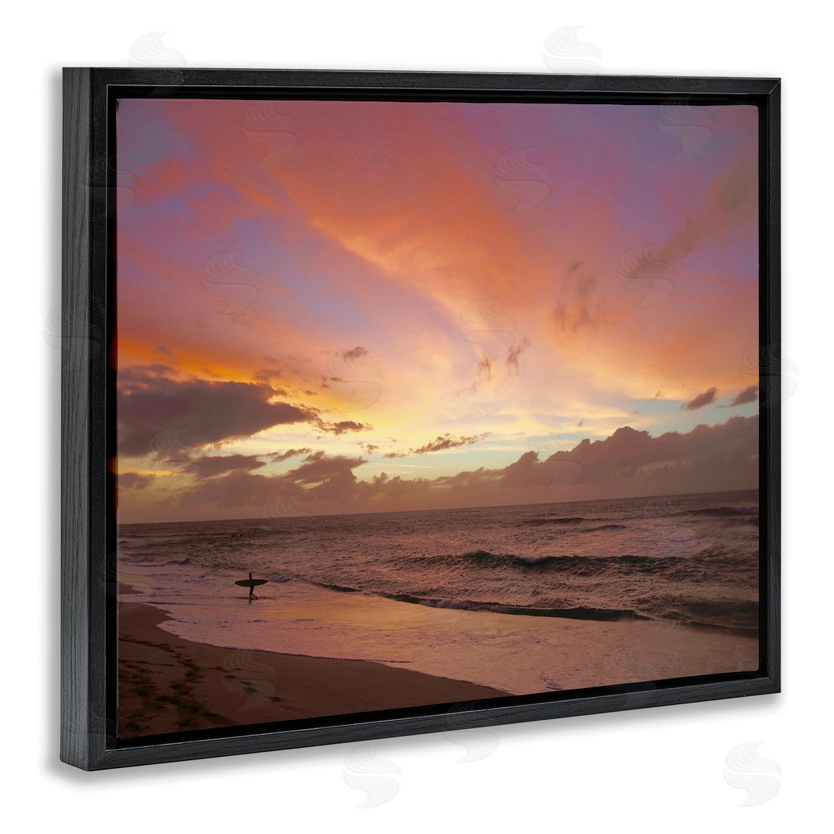 Surfing Beach Waves at Sunset Black Floating Frame Canvas Wall Art, Home Decor by Unsplash