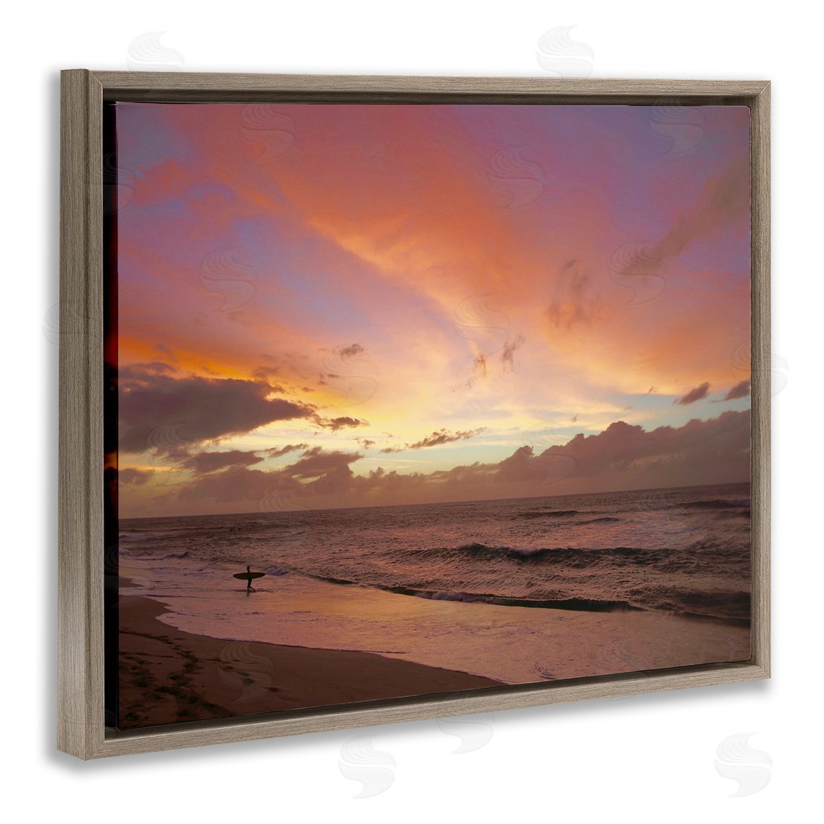 Surfing Beach Waves at Sunset Brown Floating Frame Canvas Wall Art, Home Decor by Unsplash