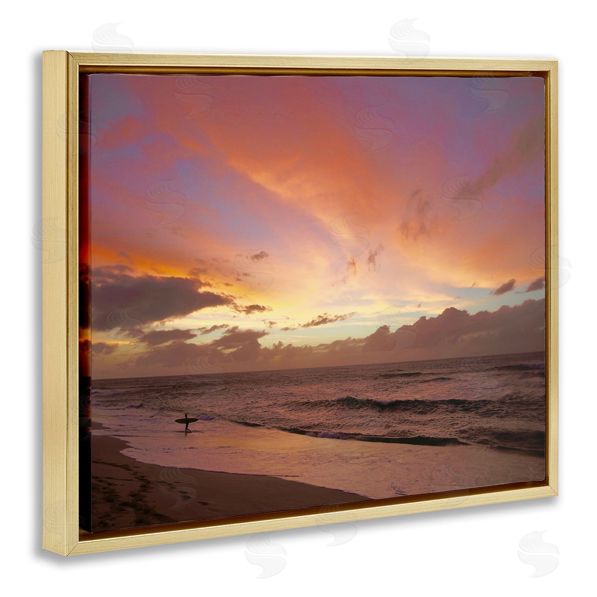 Surfing Beach Waves at Sunset Gold Floating Frame Canvas Wall Art, Home Decor by Unsplash