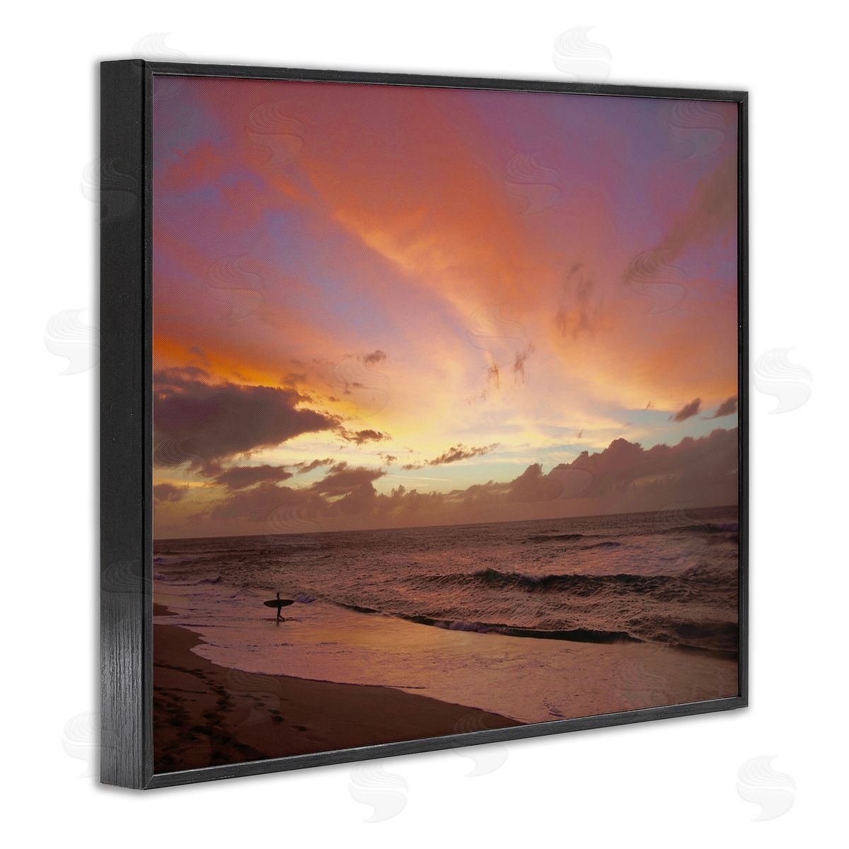 Surfing Beach Waves at Sunset Black Frame Print Wall Art, Home Decor by Unsplash