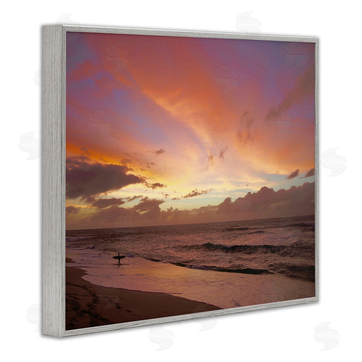 Surfing Beach Waves at Sunset Grey Frame Print Wall Art, Home Decor by Unsplash