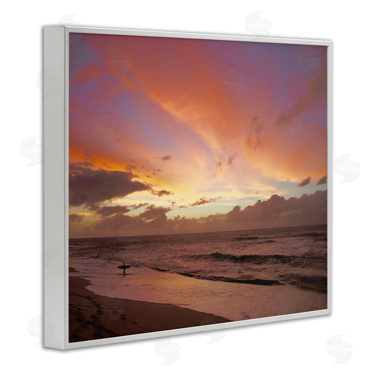 Surfing Beach Waves at Sunset White Frame Print Wall Art, Home Decor by Unsplash