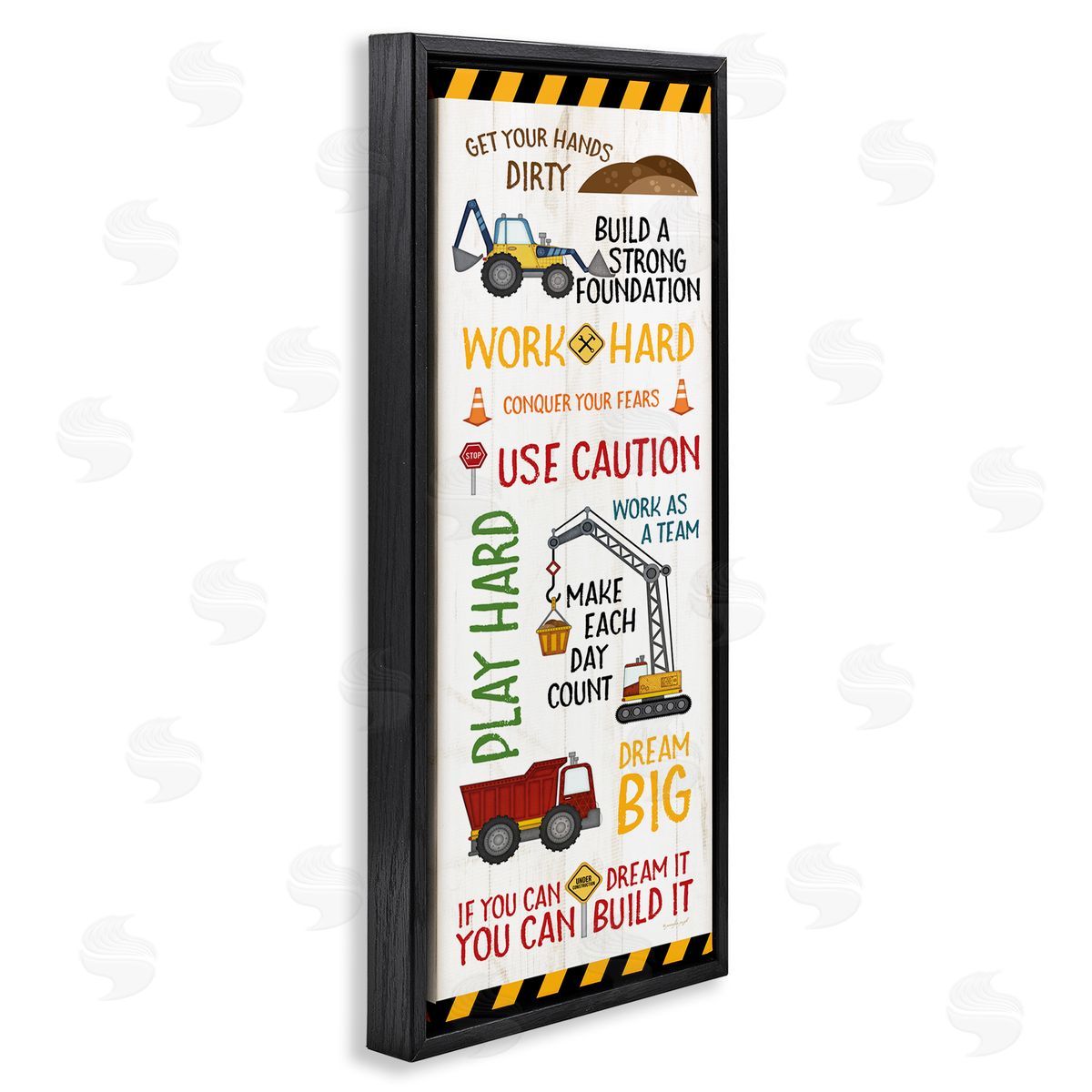 Kids' Construction Zone Vehicles Black Floating Frame Canvas Wall Art, Home Decor by Jennifer Pugh