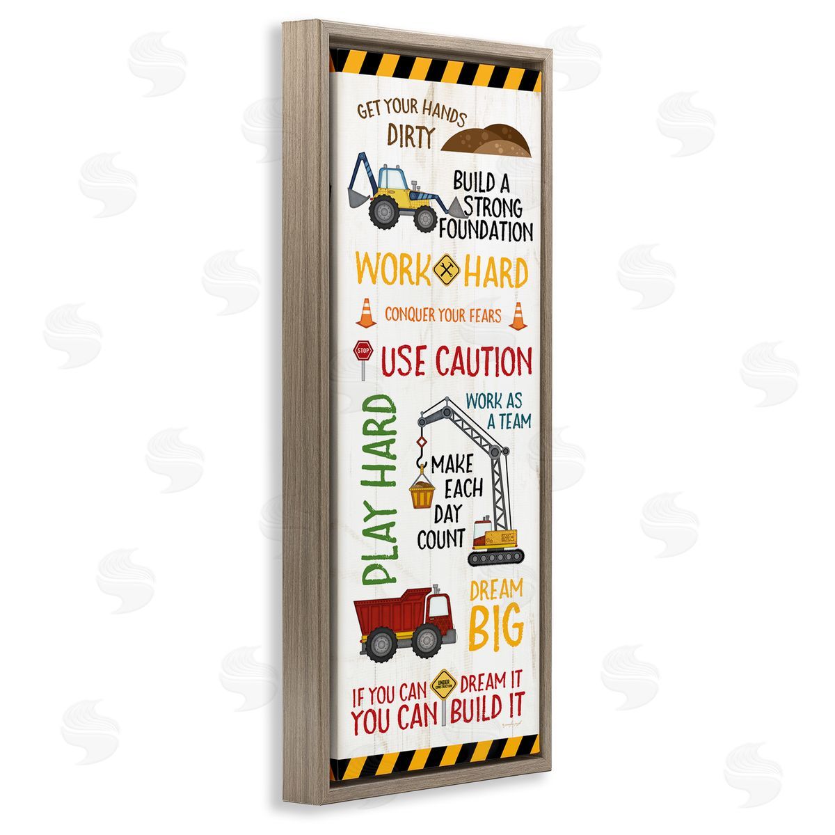 Kids' Construction Zone Vehicles Brown Floating Frame Canvas Wall Art, Home Decor by Jennifer Pugh