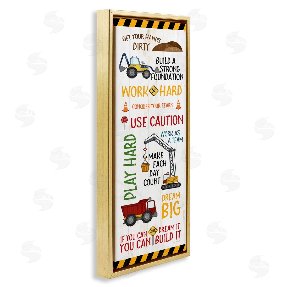 Kids' Construction Zone Vehicles Gold Floating Frame Canvas Wall Art, Home Decor by Jennifer Pugh