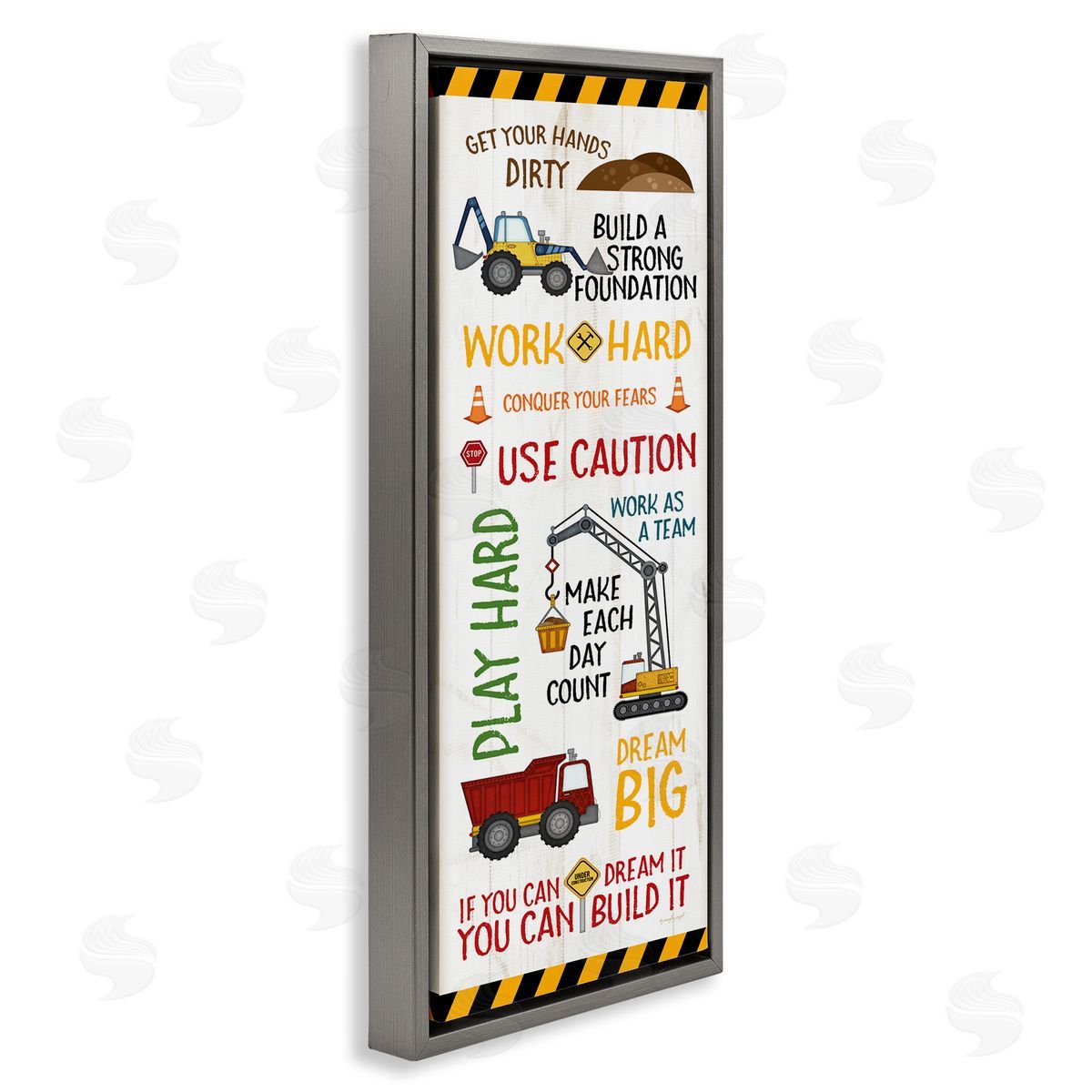 Kids' Construction Zone Vehicles Grey Floating Frame Canvas Wall Art, Home Decor by Jennifer Pugh