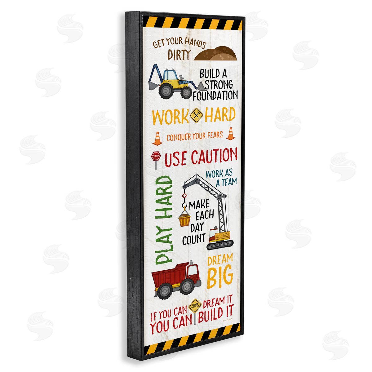 Kids' Construction Zone Vehicles Black Frame Print Wall Art, Home Decor by Jennifer Pugh