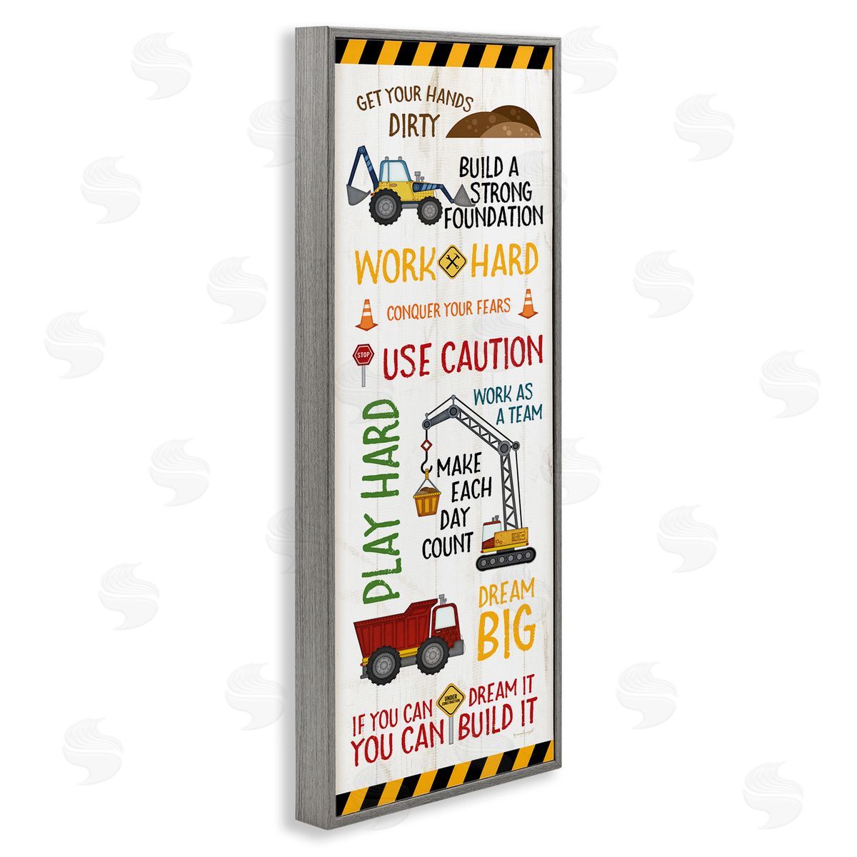 Kids' Construction Zone Vehicles Grey Frame Print Wall Art, Home Decor by Jennifer Pugh