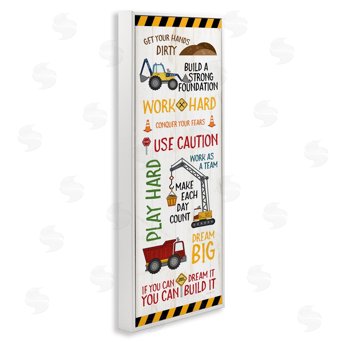 Kids' Construction Zone Vehicles White Frame Print Wall Art, Home Decor by Jennifer Pugh