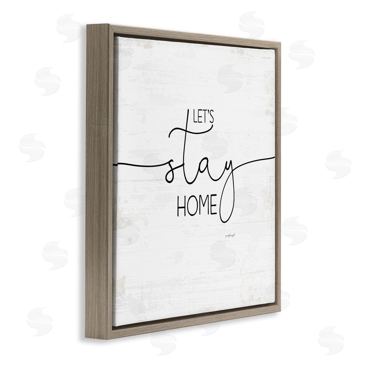Jennifer Pugh Distressed Let's Stay Home Quote Brown Floater Frame Canvas Art