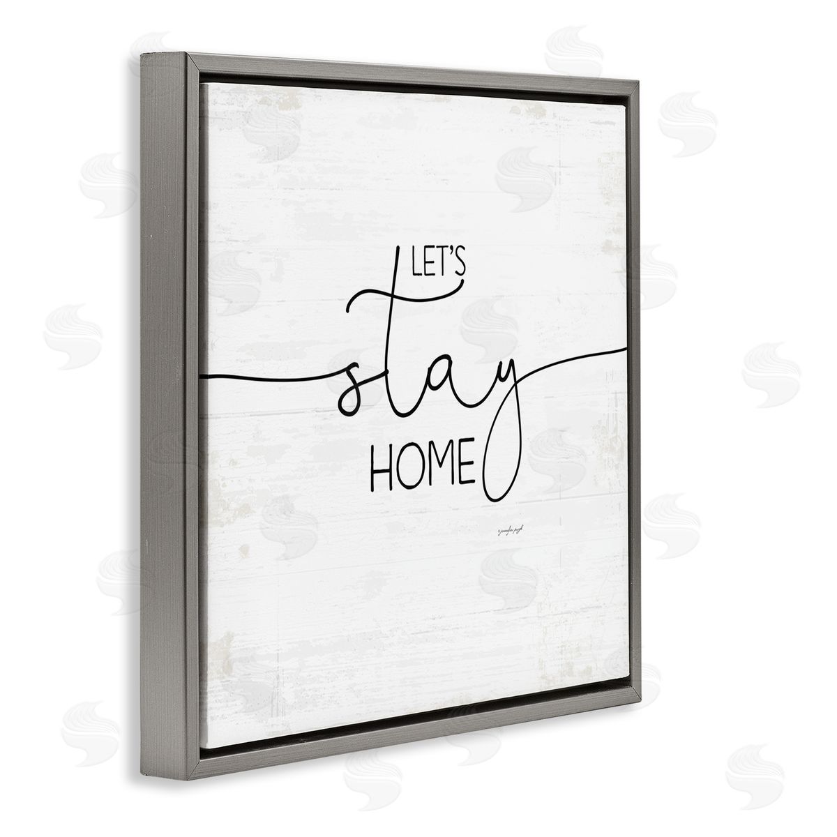 Jennifer Pugh Distressed Let's Stay Home Quote Gray Floater Frame Canvas Art