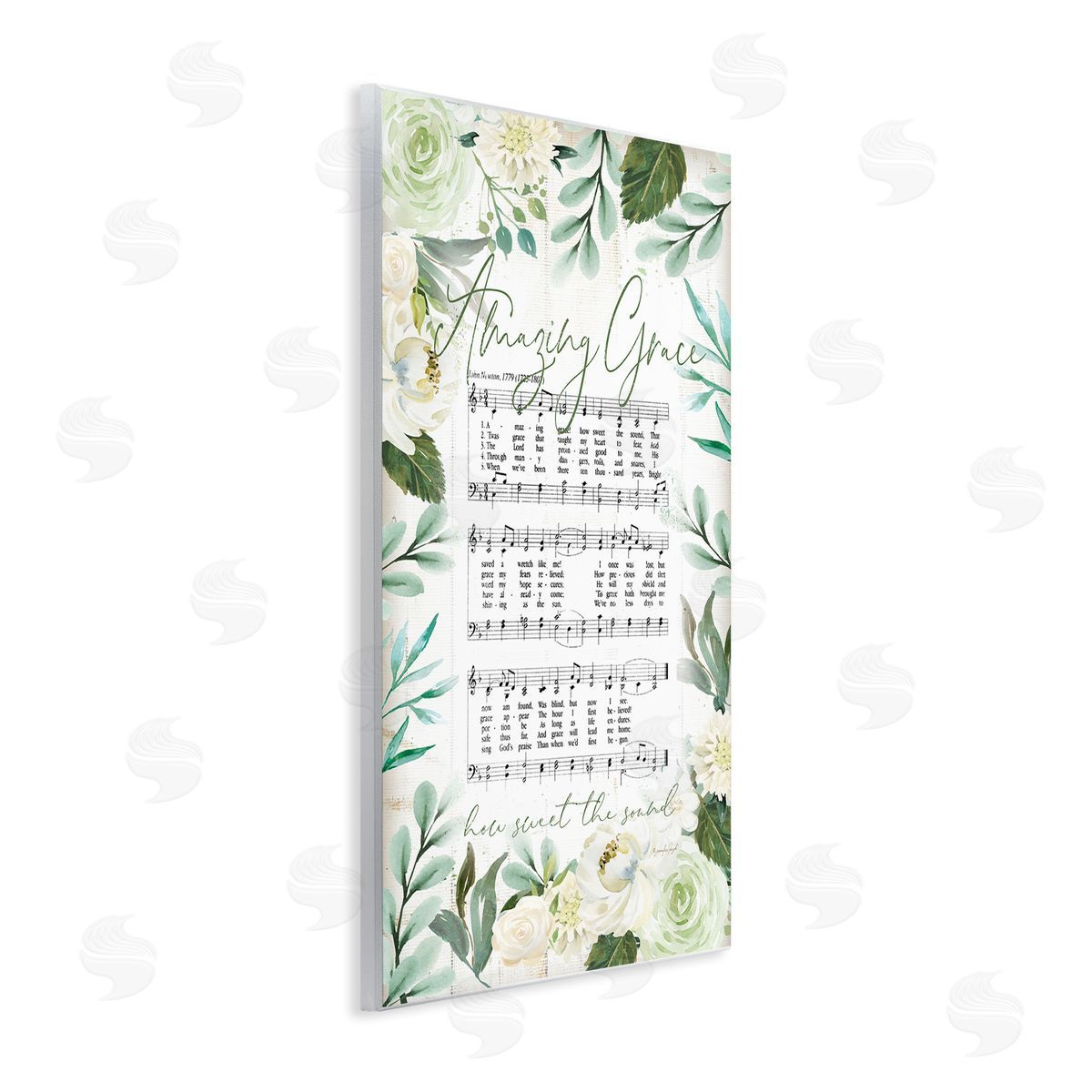 Jennifer Pugh Amazing Grace Green Floral Sheet Music Wall Plaque Art