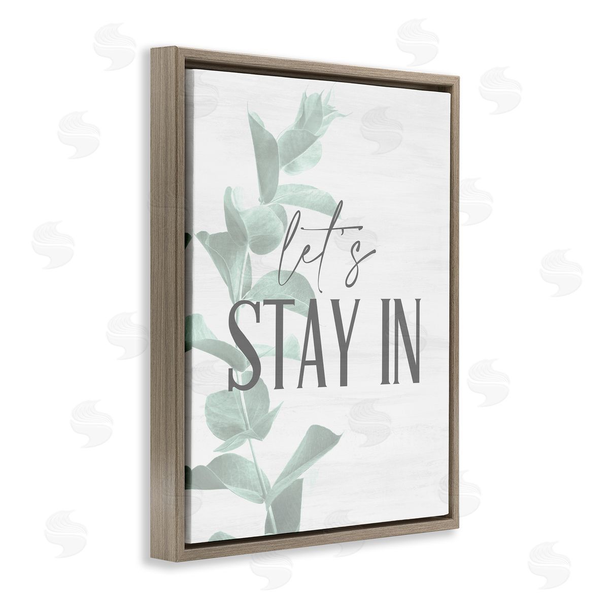 Kim Allen Lets Stay In Phrase Plant Leaves Brown Floater Frame Canvas Art